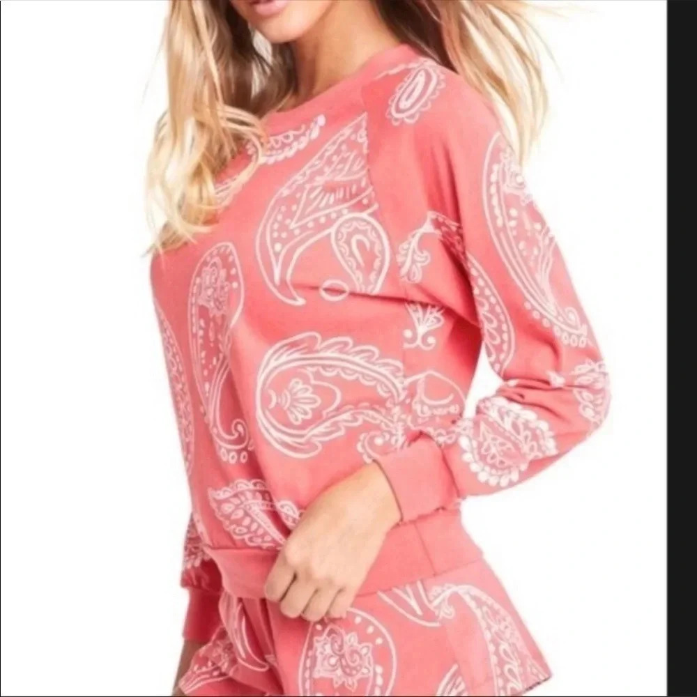 Wildfox Coral Western Paisley Print Sweatshirt Top - Picture 8 of 8